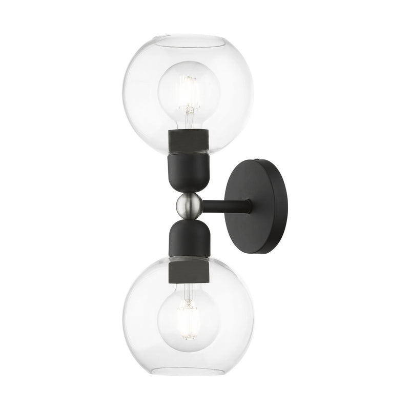 Livex Lighting 16972-04 Two Light Vanity Sconce, Black w/Brushed Nickel