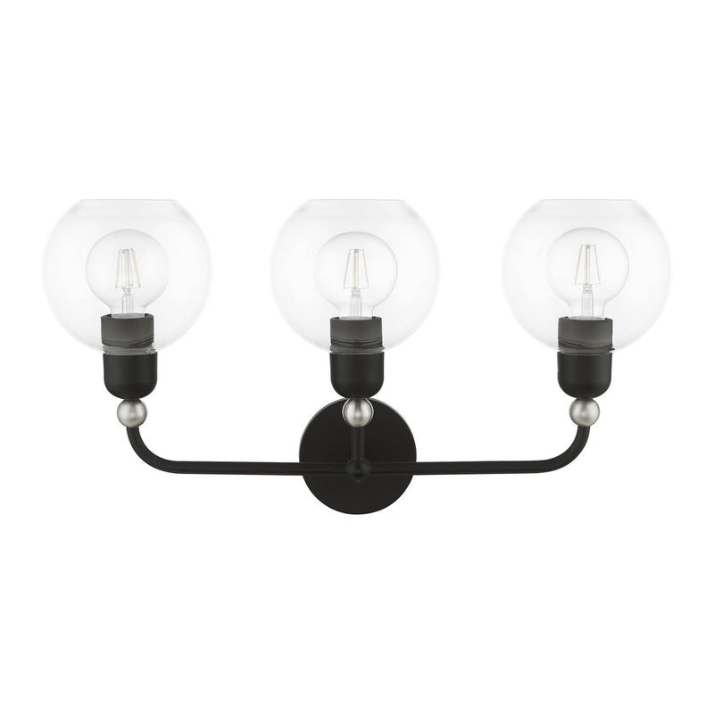 Livex Lighting 16973-04 Three Light Vanity Sconce, Black w/Brushed Nickel