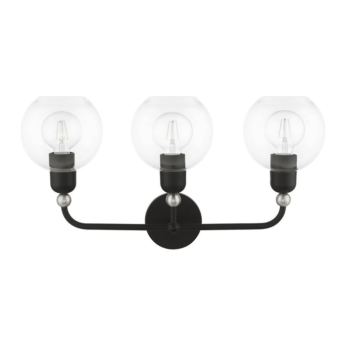 Livex Lighting 16973-04 Three Light Vanity Sconce, Black w/Brushed Nickel