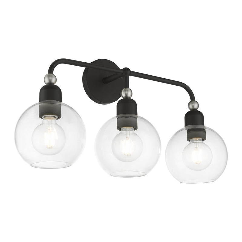 Livex Lighting 16973-04 Three Light Vanity Sconce, Black w/Brushed Nickel