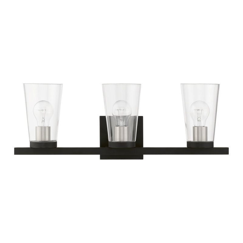 Livex Lighting 17623-04 Three Light Vanity Sconce, Black w/Brushed Nickel