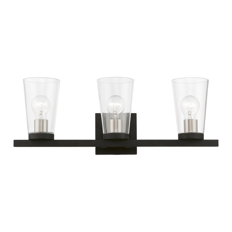 Livex Lighting 17623-04 Three Light Vanity Sconce, Black w/Brushed Nickel