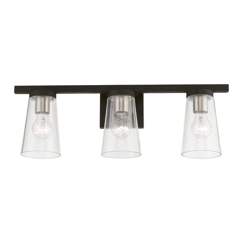 Livex Lighting 17623-04 Three Light Vanity Sconce, Black w/Brushed Nickel
