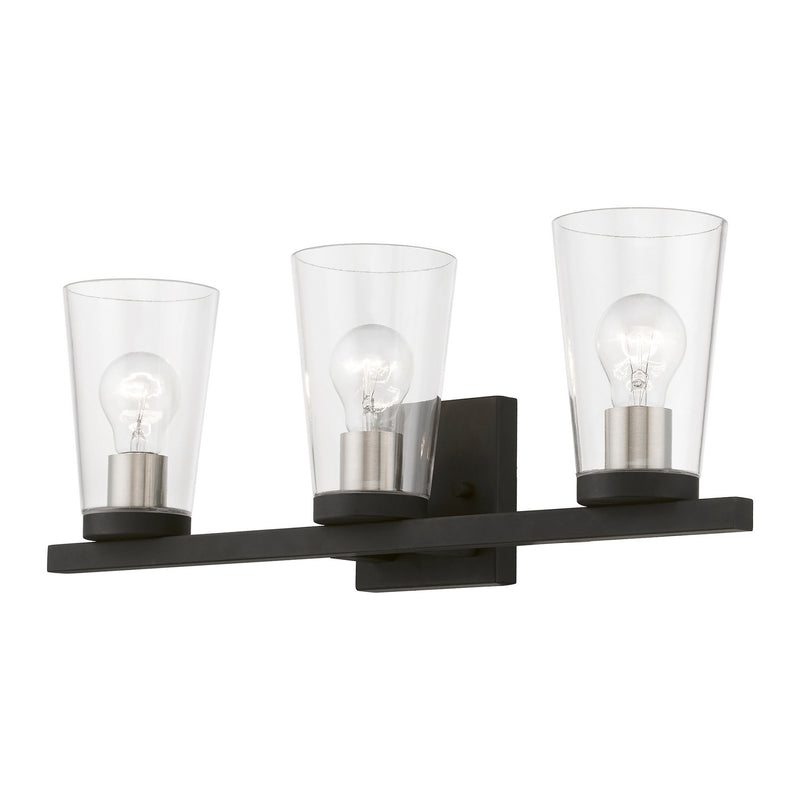 Livex Lighting 17623-04 Three Light Vanity Sconce, Black w/Brushed Nickel