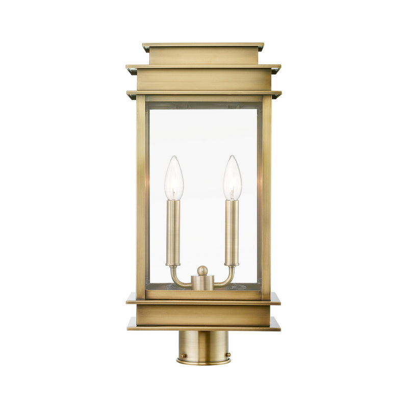 Livex Lighting 2017-01 Two Light Outdoor Post Top Lantern, Antique Brass