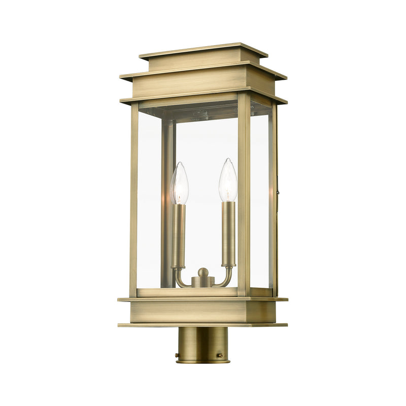 Livex Lighting 2017-01 Two Light Outdoor Post Top Lantern, Antique Brass