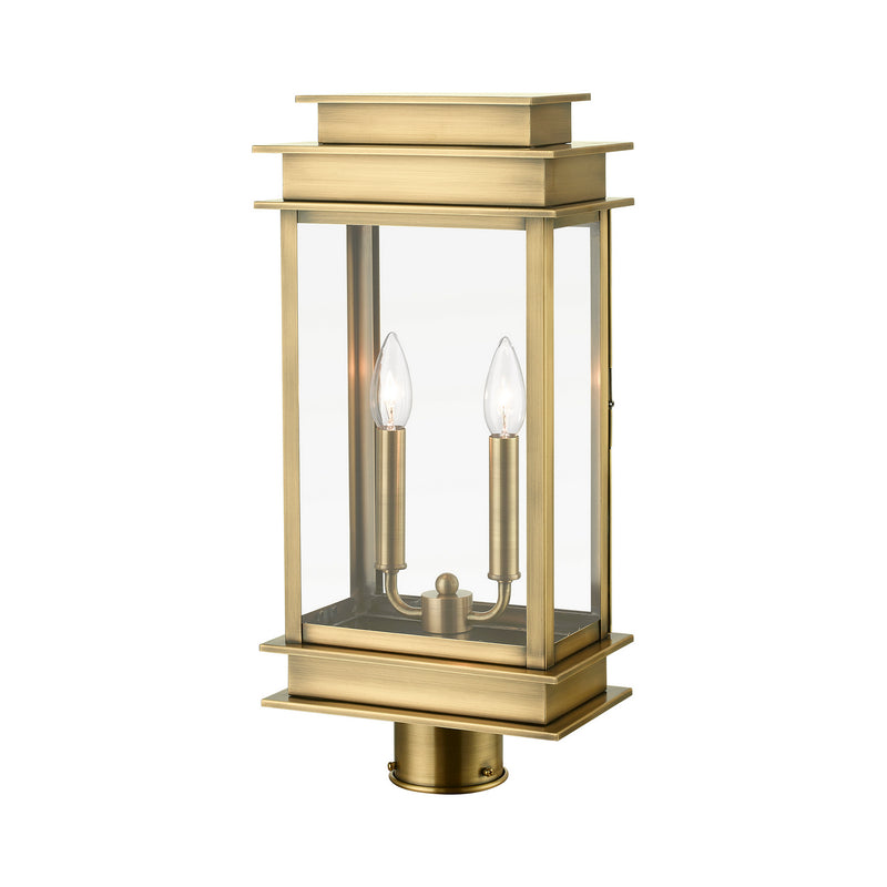 Livex Lighting 2017-01 Two Light Outdoor Post Top Lantern, Antique Brass