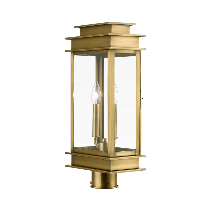 Livex Lighting 2017-01 Two Light Outdoor Post Top Lantern, Antique Brass