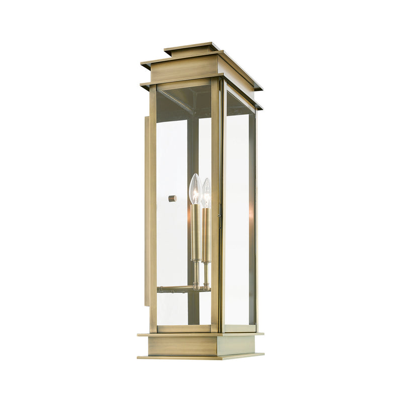 Livex Lighting 20208-01 Three Light Outdoor Wall Lantern, Antique Brass w/Polished Chrome Stainless Steel Reflector
