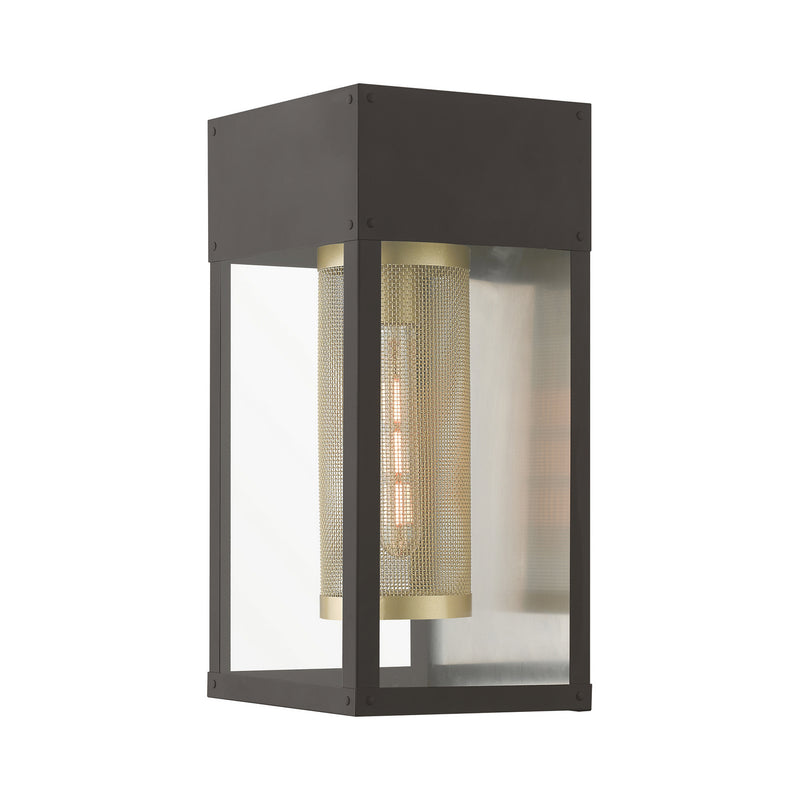 Livex Lighting 20762-07 One Light Outdoor Wall Lantern, Bronze w/Soft Gold Candle and Brushed Nickel Stainless Steel Reflector