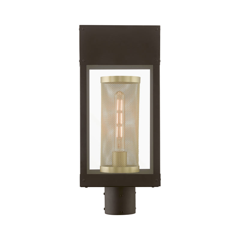 Livex Lighting 20763-07 One Light Outdoor Post Top Lantern, Bronze w/Soft Gold Candle
