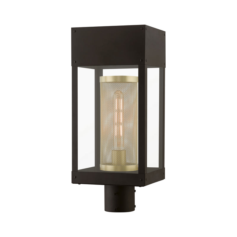 Livex Lighting 20763-07 One Light Outdoor Post Top Lantern, Bronze w/Soft Gold Candle