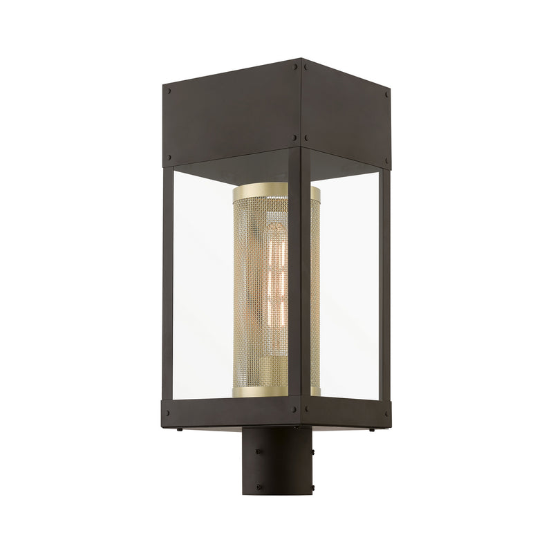 Livex Lighting 20763-07 One Light Outdoor Post Top Lantern, Bronze w/Soft Gold Candle