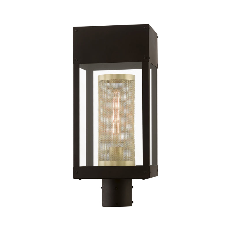Livex Lighting 20763-07 One Light Outdoor Post Top Lantern, Bronze w/Soft Gold Candle