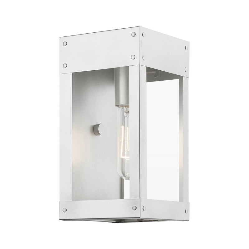 Livex Lighting 20871-81 One Light Outdoor Wall Lantern, Painted Satin Nickel w/Brushed Nickel Candle