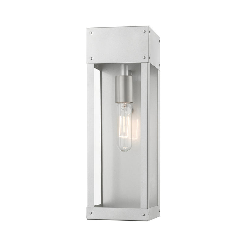 Livex Lighting 20873-81 One Light Outdoor Wall Lantern, Painted Satin Nickel w/Brushed Nickel Candle