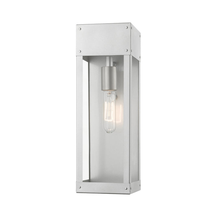 Livex Lighting 20873-81 One Light Outdoor Wall Lantern, Painted Satin Nickel w/Brushed Nickel Candle