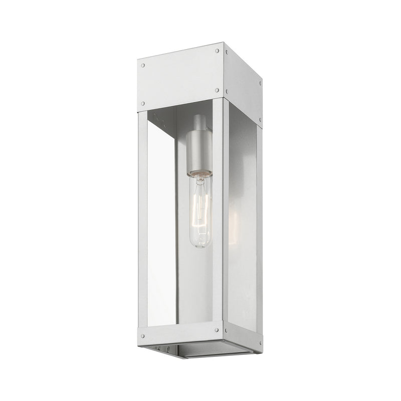 Livex Lighting 20873-81 One Light Outdoor Wall Lantern, Painted Satin Nickel w/Brushed Nickel Candle