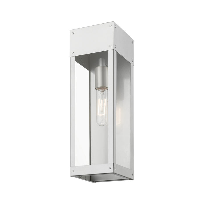 Livex Lighting 20873-81 One Light Outdoor Wall Lantern, Painted Satin Nickel w/Brushed Nickel Candle