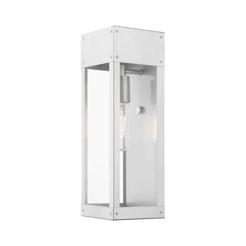 Livex Lighting 20873-81 One Light Outdoor Wall Lantern, Painted Satin Nickel w/Brushed Nickel Candle