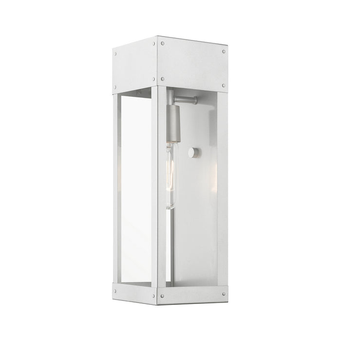 Livex Lighting 20873-81 One Light Outdoor Wall Lantern, Painted Satin Nickel w/Brushed Nickel Candle