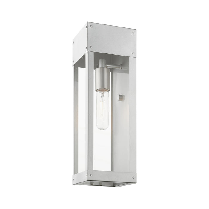 Livex Lighting 20873-81 One Light Outdoor Wall Lantern, Painted Satin Nickel w/Brushed Nickel Candle