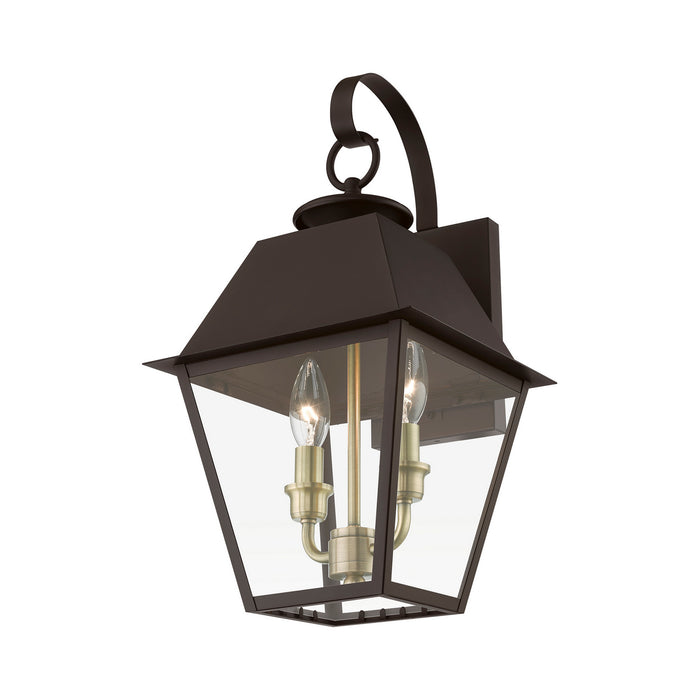 Livex Lighting 27215-07 Two Light Outdoor Wall Lantern, Bronze w/Antique Brass Finish Cluster