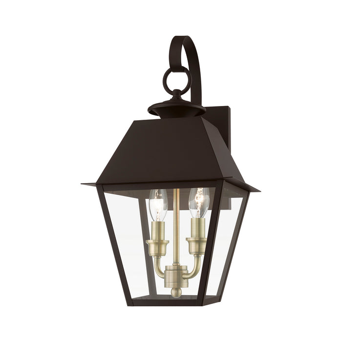 Livex Lighting 27215-07 Two Light Outdoor Wall Lantern, Bronze w/Antique Brass Finish Cluster