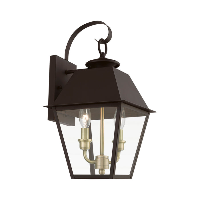 Livex Lighting 27215-07 Two Light Outdoor Wall Lantern, Bronze w/Antique Brass Finish Cluster
