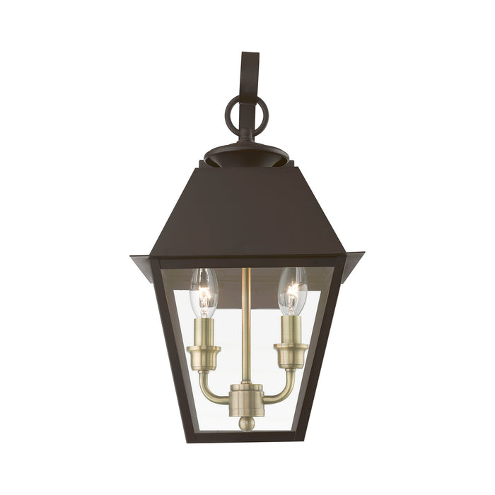 Livex Lighting 27215-07 Two Light Outdoor Wall Lantern, Bronze w/Antique Brass Finish Cluster