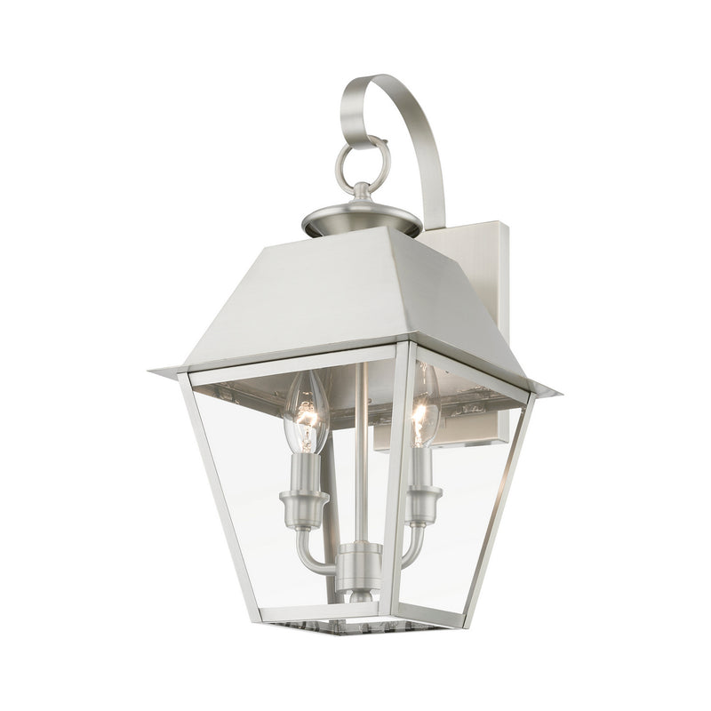 Livex Lighting 27215-91 Two Light Outdoor Wall Lantern, Brushed Nickel
