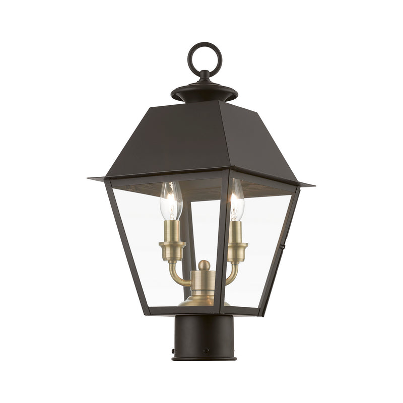 Livex Lighting 27216-07 Two Light Outdoor Post Top Lantern, Bronze w/Antique Brass Finish Cluster
