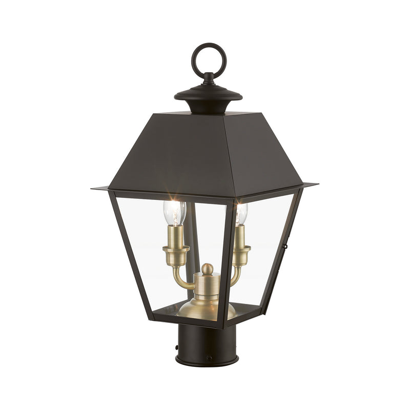 Livex Lighting 27216-07 Two Light Outdoor Post Top Lantern, Bronze w/Antique Brass Finish Cluster