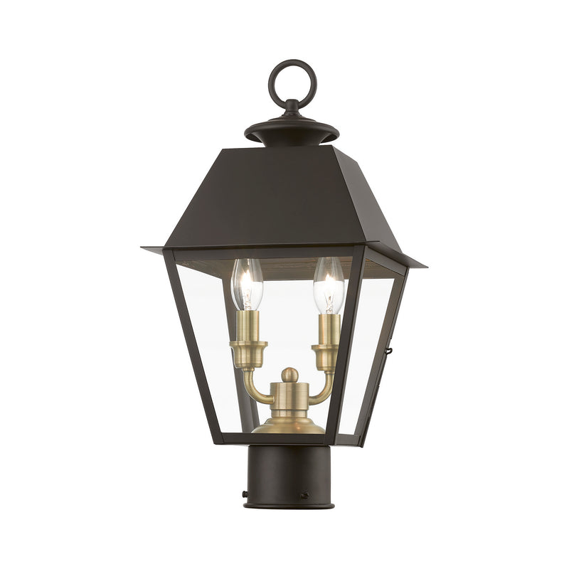 Livex Lighting 27216-07 Two Light Outdoor Post Top Lantern, Bronze w/Antique Brass Finish Cluster