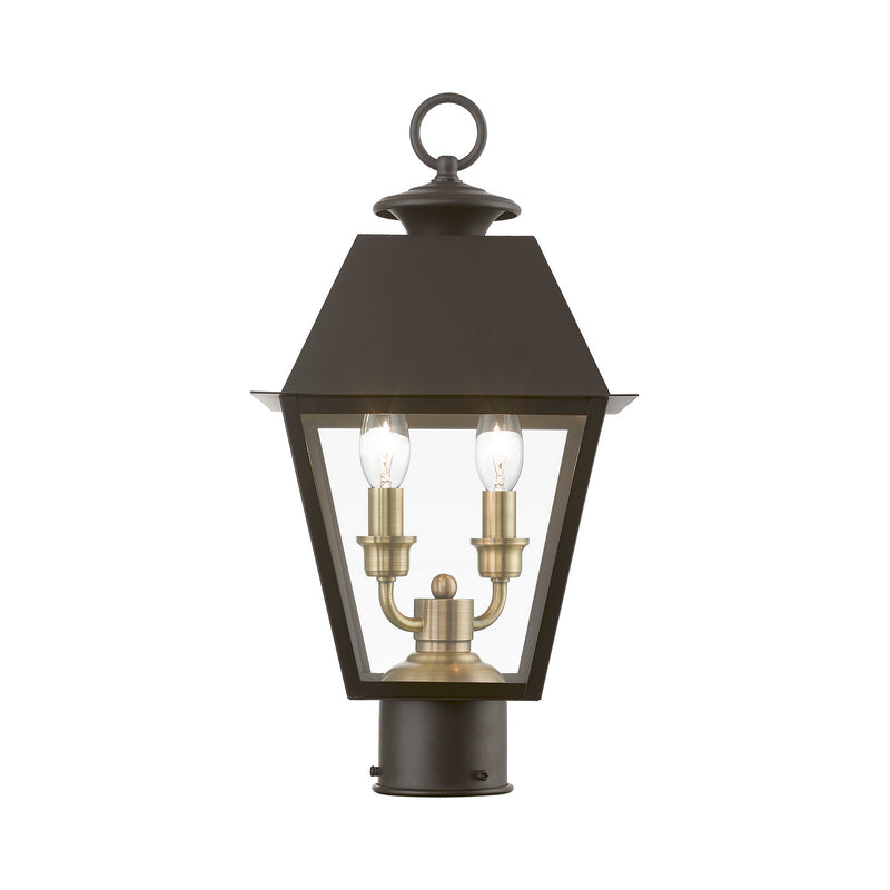 Livex Lighting 27216-07 Two Light Outdoor Post Top Lantern, Bronze w/Antique Brass Finish Cluster