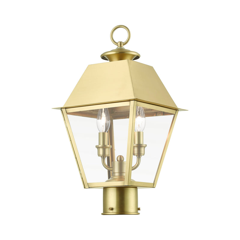 Livex Lighting 27216-08 Two Light Outdoor Post Top Lantern, Natural Brass