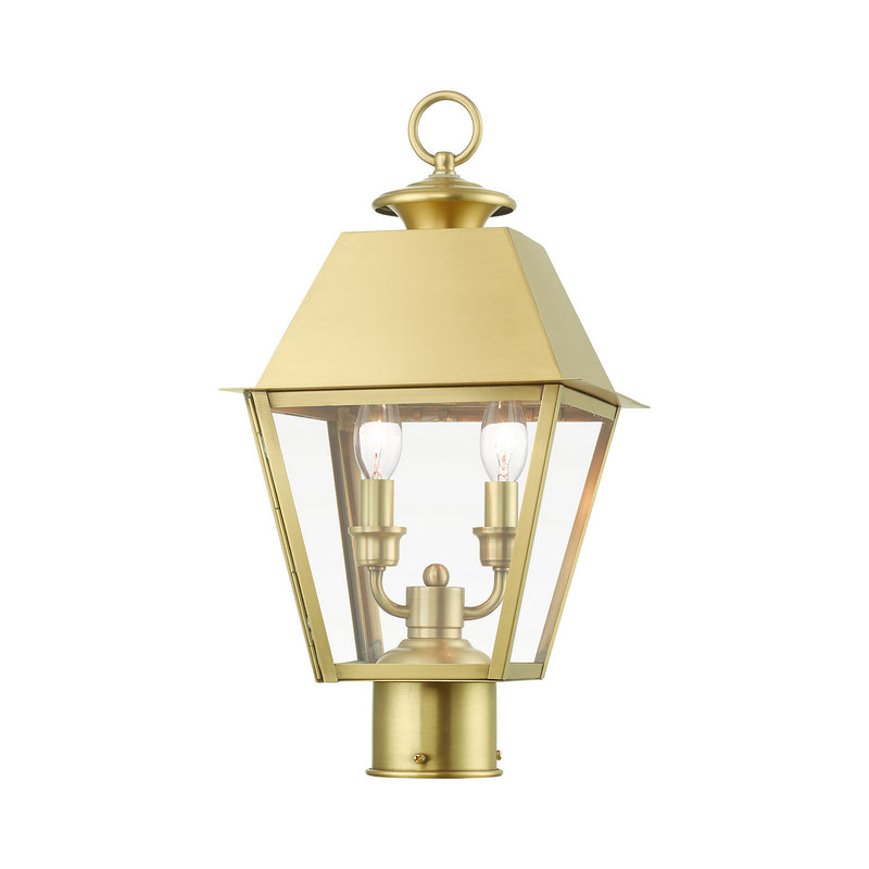 Livex Lighting 27216-08 Two Light Outdoor Post Top Lantern, Natural Brass