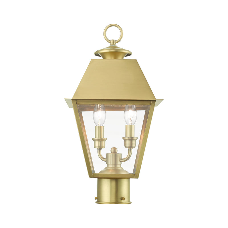 Livex Lighting 27216-08 Two Light Outdoor Post Top Lantern, Natural Brass