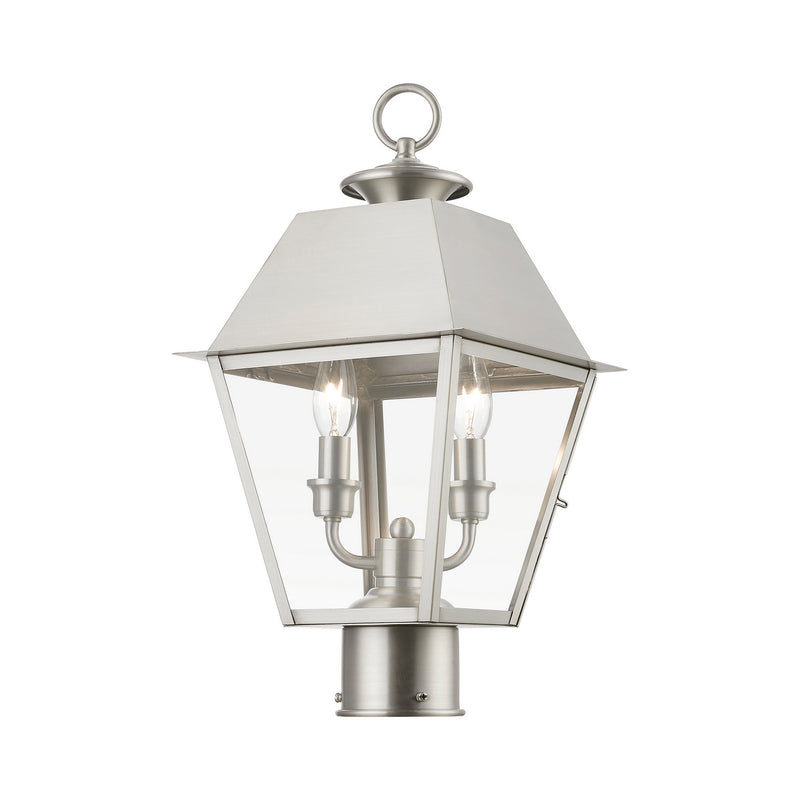 Livex Lighting 27216-91 Two Light Outdoor Post Top Lantern, Brushed Nickel