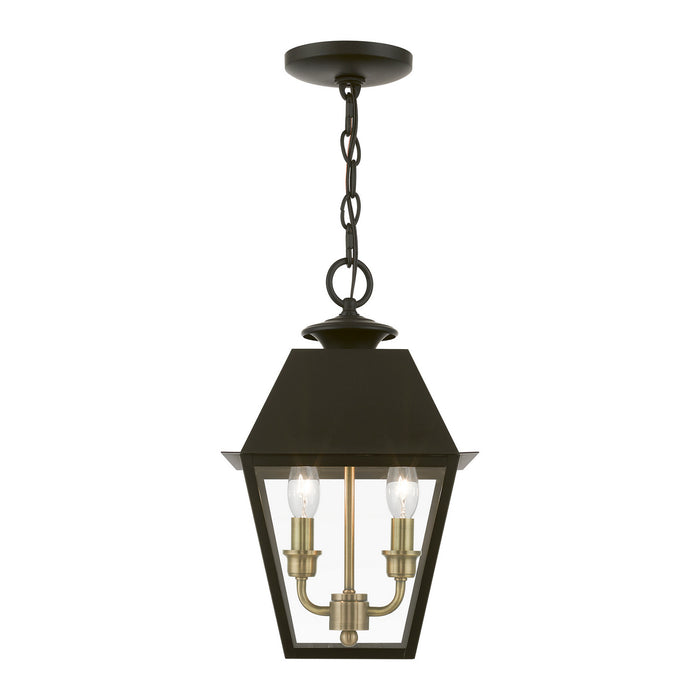 Livex Lighting 27217-07 Two Light Outdoor Pendant, Bronze w/Antique Brass Finish Cluster
