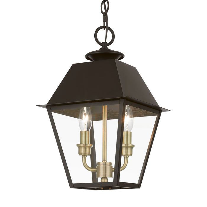 Livex Lighting 27217-07 Two Light Outdoor Pendant, Bronze w/Antique Brass Finish Cluster