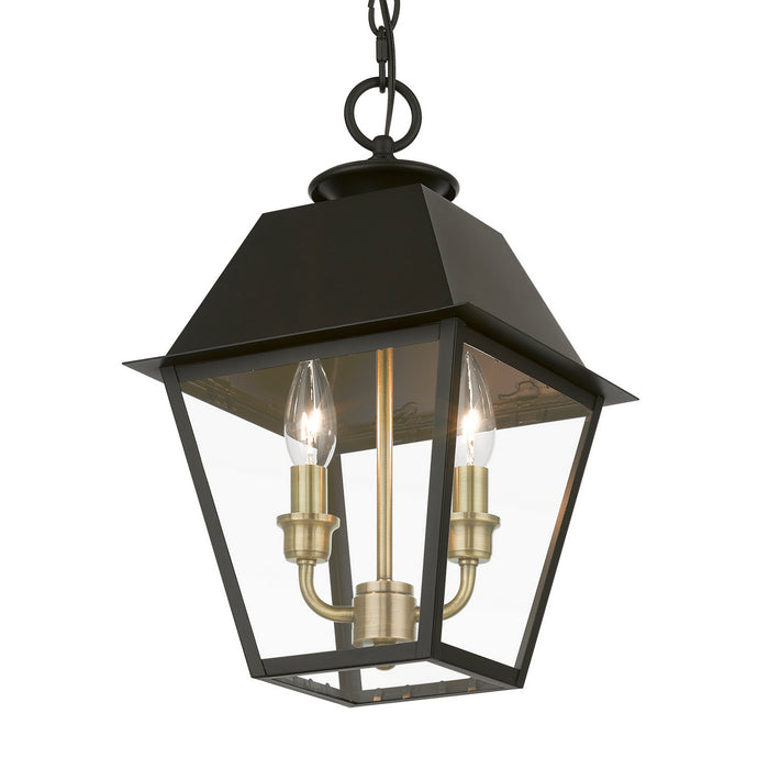 Livex Lighting 27217-07 Two Light Outdoor Pendant, Bronze w/Antique Brass Finish Cluster