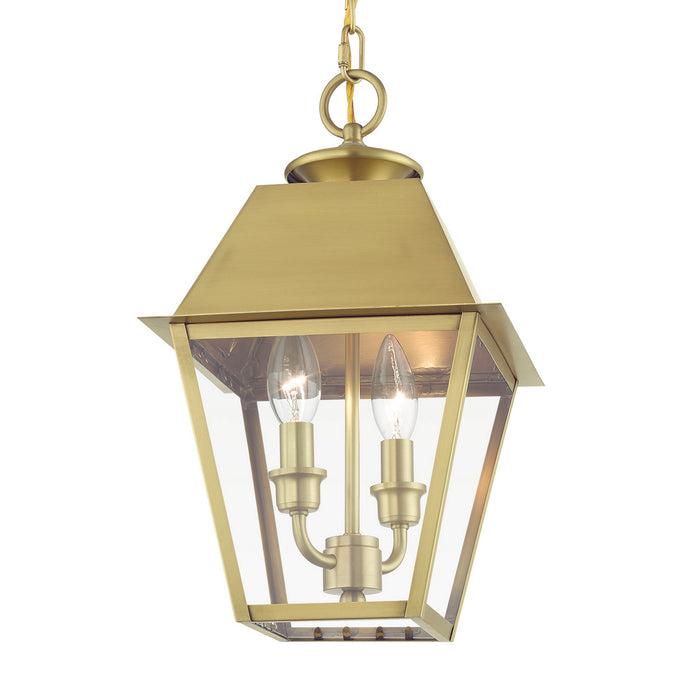Livex Lighting 27217-08 Two Light Outdoor Pendant, Natural Brass