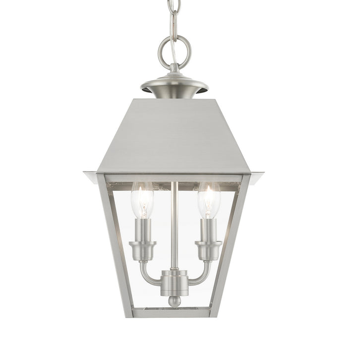 Livex Lighting 27217-91 Two Light Outdoor Pendant, Brushed Nickel