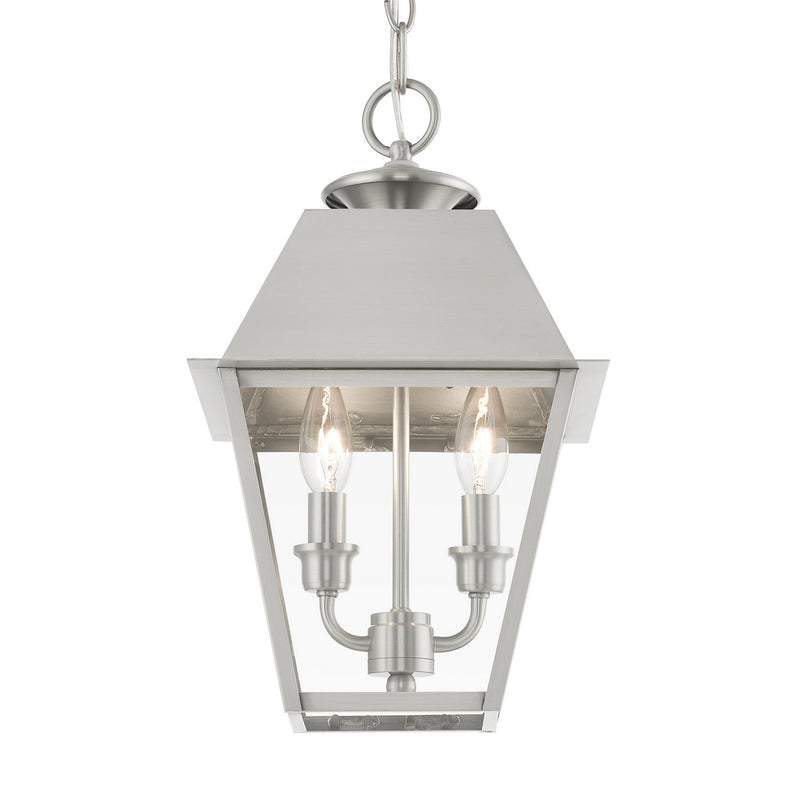 Livex Lighting 27217-91 Two Light Outdoor Pendant, Brushed Nickel