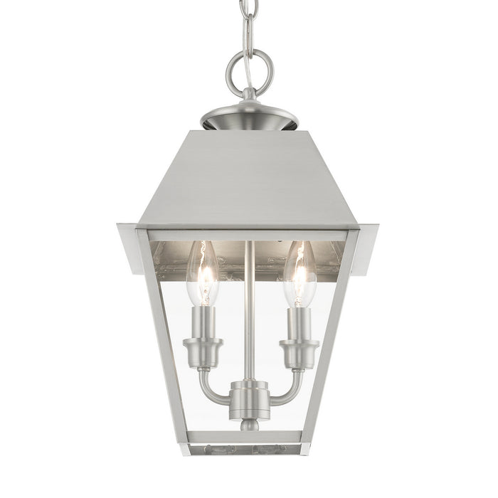 Livex Lighting 27217-91 Two Light Outdoor Pendant, Brushed Nickel