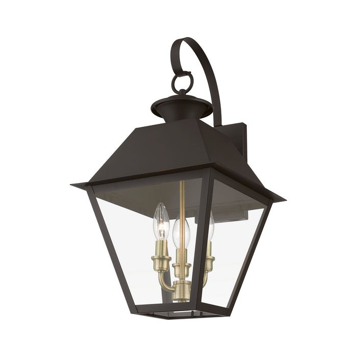 Livex Lighting 27218-07 Three Light Outdoor Wall Lantern, Bronze w/Antique Brass Finish Cluster