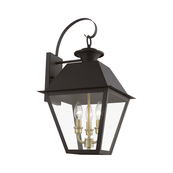Livex Lighting 27218-07 Three Light Outdoor Wall Lantern, Bronze w/Antique Brass Finish Cluster