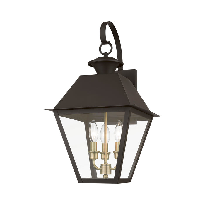 Livex Lighting 27218-07 Three Light Outdoor Wall Lantern, Bronze w/Antique Brass Finish Cluster