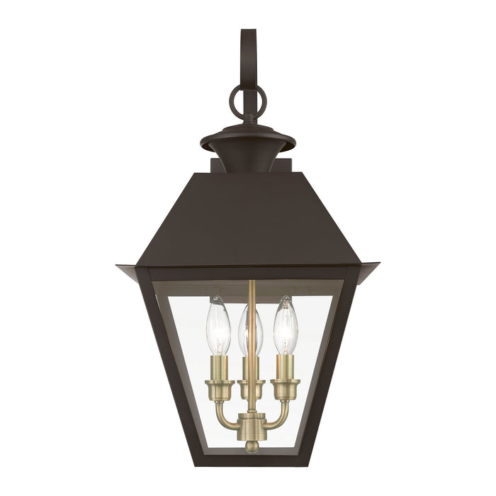 Livex Lighting 27218-07 Three Light Outdoor Wall Lantern, Bronze w/Antique Brass Finish Cluster